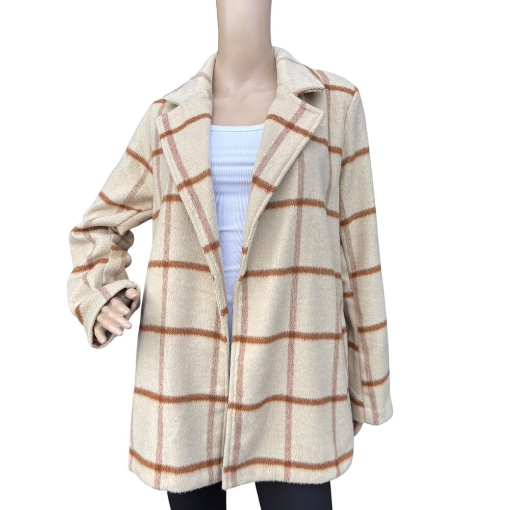 Joie Plaid Check Open-Front Coat, Size M, Notched… - image 1